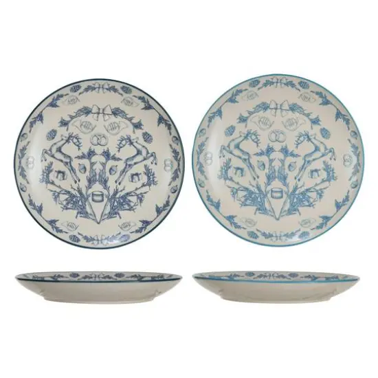 Hello Honey&reg; 10" Blue & Cream Classic Holiday Round Stoneware Plate Set {1}