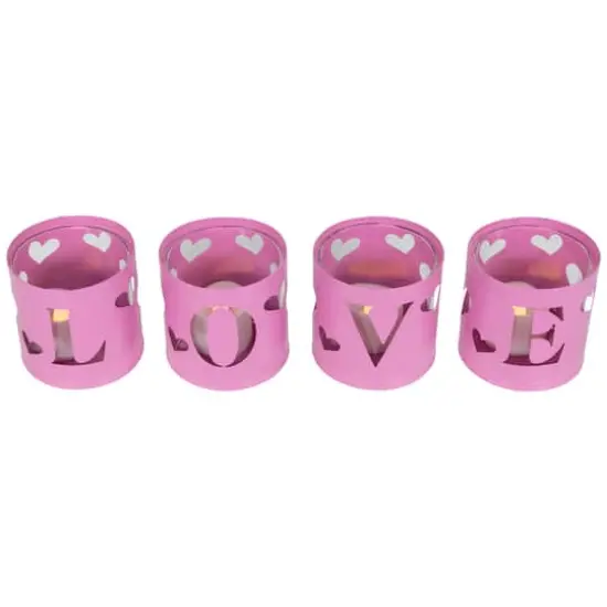 Pink Valentine's Day Love Metal Votive Candle Holders Set {6}