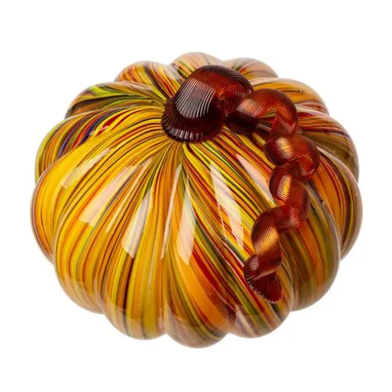 Glitzhome&reg; Short Glass Pumpkin, Multicolor Stripes {16}