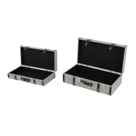 Gray Fabric Woven Storage Decorative Trunk with Silver Latches & Buckles Set {4}