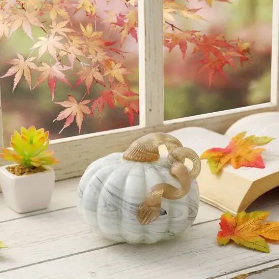 Glitzhome&reg; Small Marble Glass Pumpkin, Gray {10}