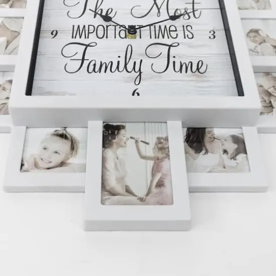 White Farmhouse Shabby-Chic "Family Time" Picture Frame Wall Collage Clock {5}