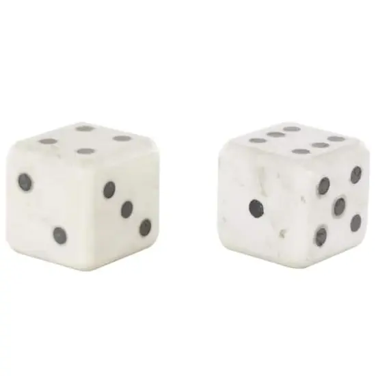 3.5" White Marble Dice Decorative Bookend Set {1}