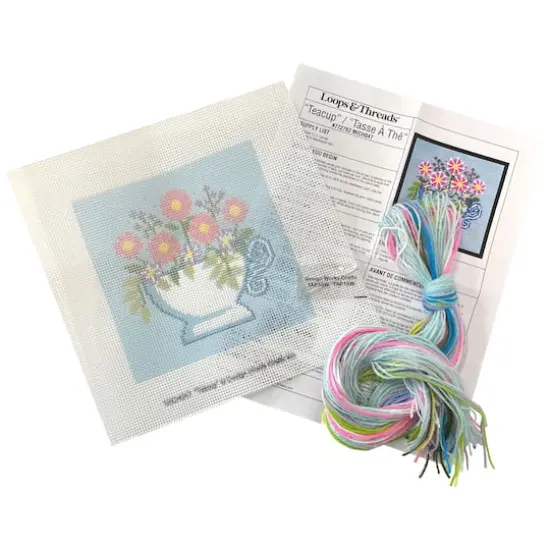 6" x 6" Floral Teacup Needlepoint Kit by Loops & Threads&reg; {4}