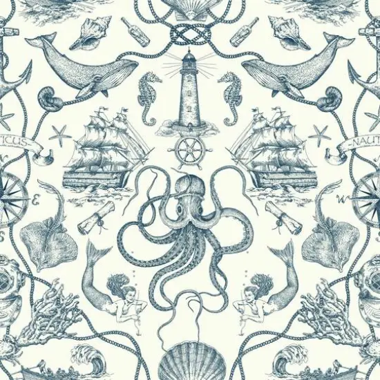 RoomMates Deep Sea Toile Peel & Stick Wallpaper Blue and White {2}