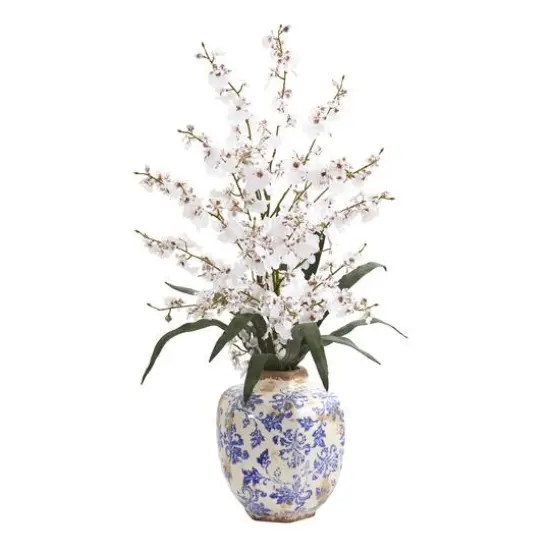 2.3ft. Dancing Lady Orchid Artificial Arrangement in Decorative Vase White {1}