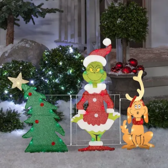 Flat-Tastics&trade; 3.5ft. Grinch & Max Pre-Lit Christmas Yard D&eacute;cor {3}