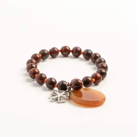 John Bead Red Jasper Stretch Bracelet with Agate & Clover Charms {4}