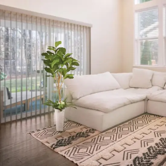 6ft. Artificial Fiddle Leaf Ficus Tree in White Decorative Pot {3}