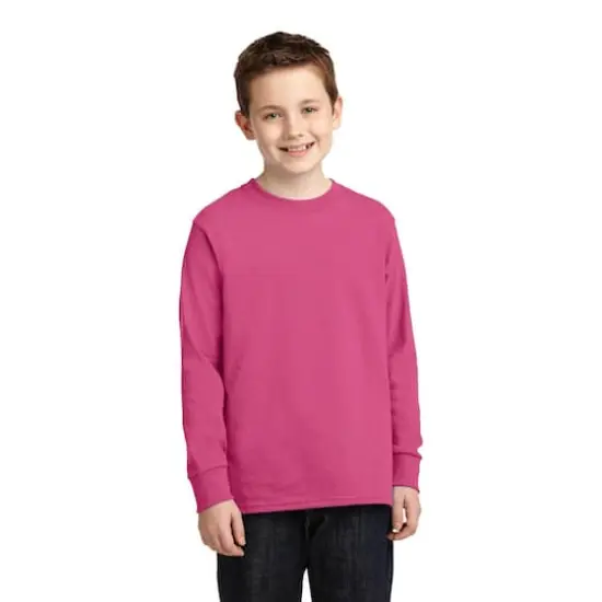 Port & Company&reg; Youth Long Sleeve Core Cotton T-Shirt Sangria {3}