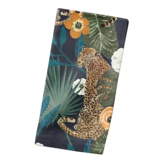 Tropical Cheetah Cotton Twill Dinner Napkin Navy {3}