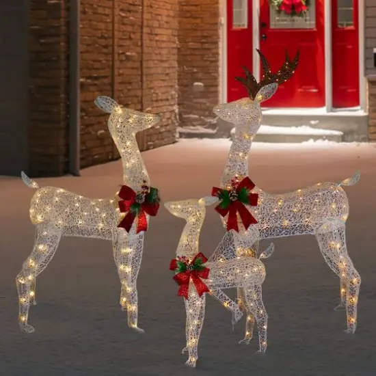 LED Glittered Reindeer Family Outdoor Christmas Décor Set {3}