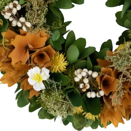 11" Orange Mixed Floral Artificial Spring Wreath {6}