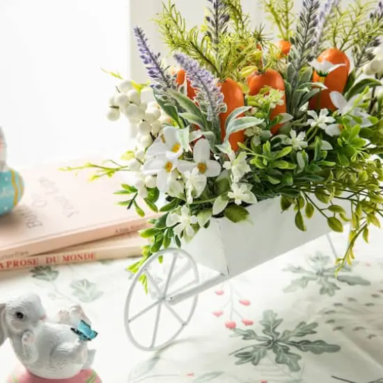 Glitzhome&reg; 12.5" Easter Carrot Metal Wagon Centerpiece {5}