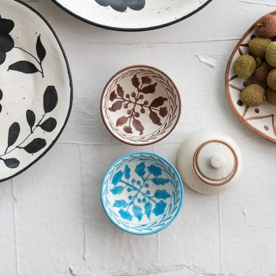 Hello Honey® 4.5" Hand Painted Botanical Stoneware Bowl Set {3}