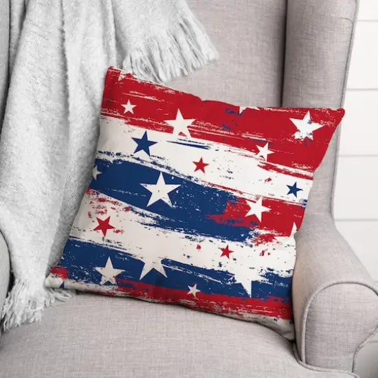 18" Distressed Stars & Stripes Indoor Outdoor Pillow {5}