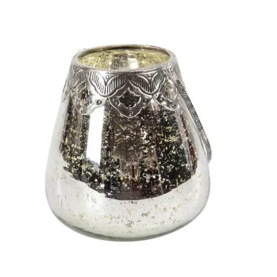 Set of 3 Silver Glass Glam Candle Holder, 5", 7", 9" {6}