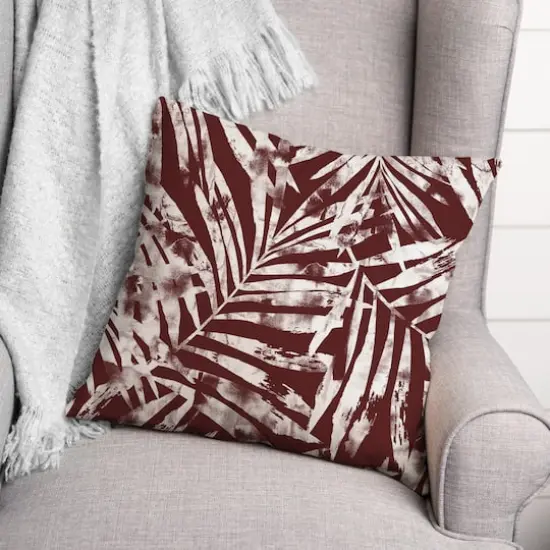 18" x 18" Distressed Leaves Indoor/Outdoor Throw Pillow Maroon {3}