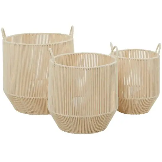 Cream Cotton Handmade Storage Basket with Handles Set of 3 18", 16", 15" {5}