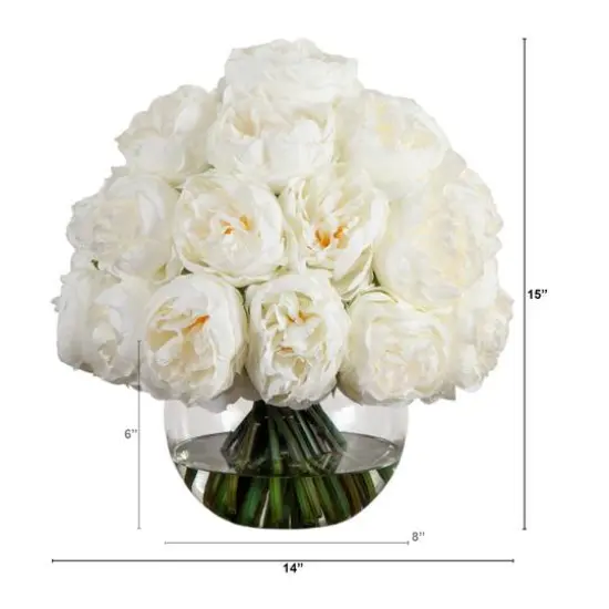 Wedding Collection 15in. Artificial Peony Arrangement in Glass Vase {3}