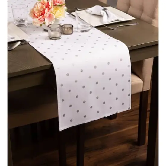 Metallic White/Silver Reversible Polka Dot Table Runner 13" x 72" {4}