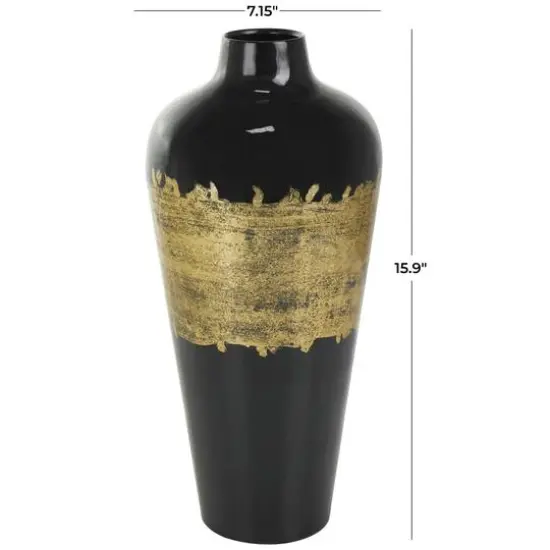 16" Black Metal Abstract Vase with Gold Detailing {8}