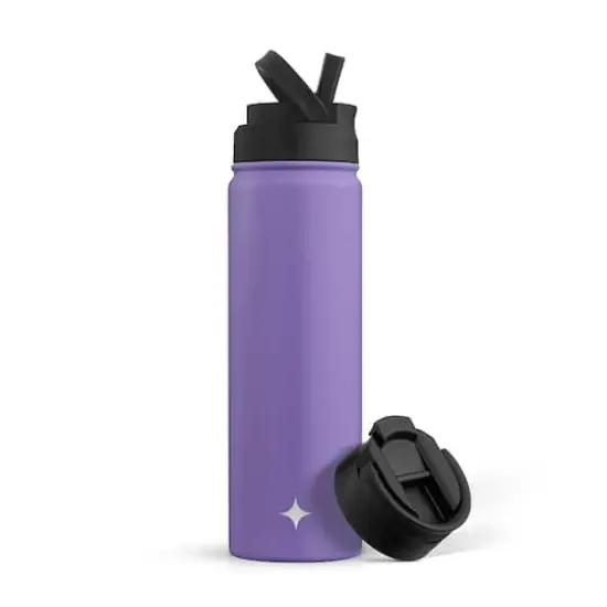 JoyJolt&reg; 22oz. Triple Insulated Water Bottle with Flip Lid & Sport Straw Lid Purple {1}