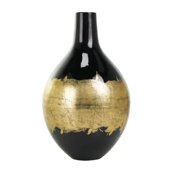 13" Black Metal Abstract Vase with Gold Detailing {4}