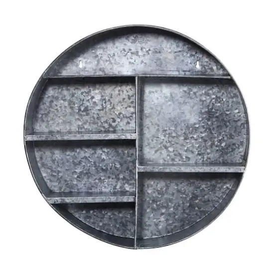 18" Galvanized Circular Metal Wall Mounted Shelf with Four Tier Shelves {1}