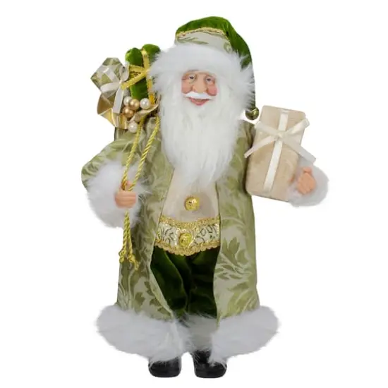 12" St. Patrick's Irish Standing Santa Claus Christmas Figure with Teddy Bear and Gift Bag {3}