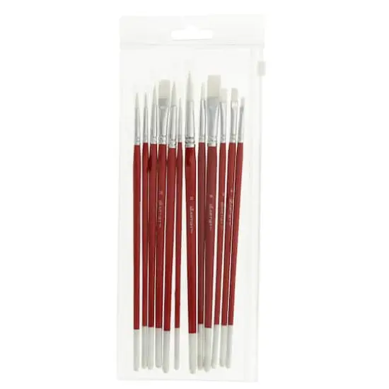 Hello, Artist! Long Handle White Taklon Flats & Rounds 12 Piece Brush Set {13}