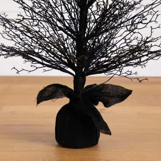 4ft. Pre-Lit LED Halloween Black Twig Artificial Fall Tree in Burlap Planter {16}