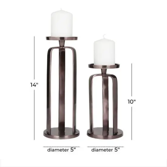 CosmoLiving by Cosmopolitan Set of 2 Black Aluminum Modern Candle Holder, 14" x 10" {7}