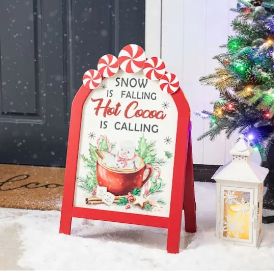 Glitzhome&reg; 2ft. Wooden Peppermint Easel Porch D&eacute;cor {4}