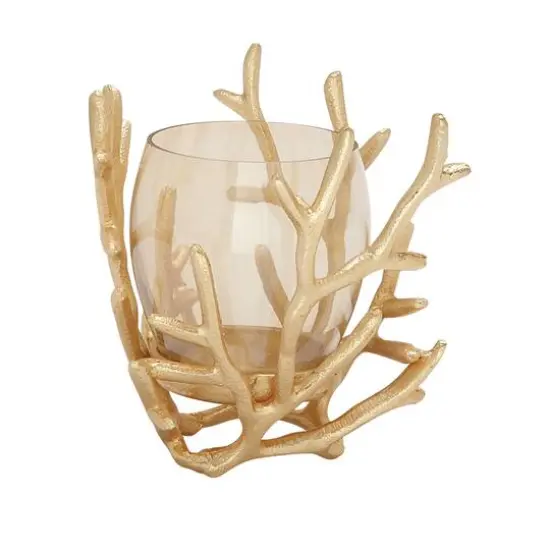 Gold Aluminum Coastal Candle Holder, 6" x 5" x 5" {3}