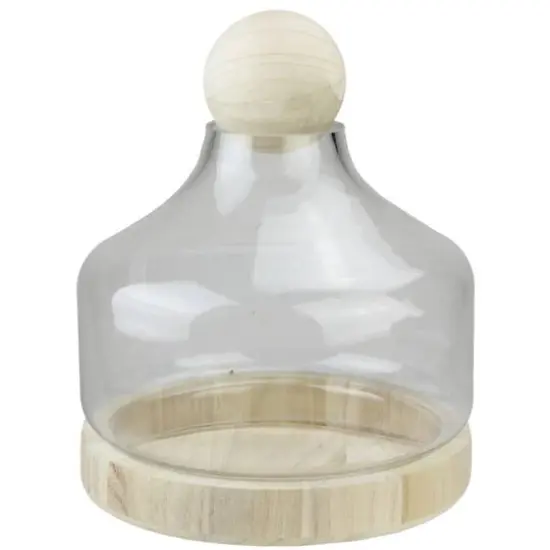 Transparent Glass Hurricane with Wooden Lid and Base {1}