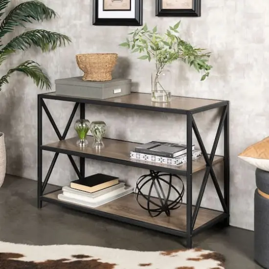 Walker Edison Driftwood X-Frame Industrial Wood Bookshelf {3}