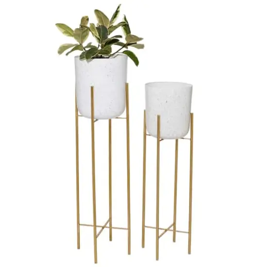 Set of 2 Gold Metal Contemporary Planter, 39", 46" {1}