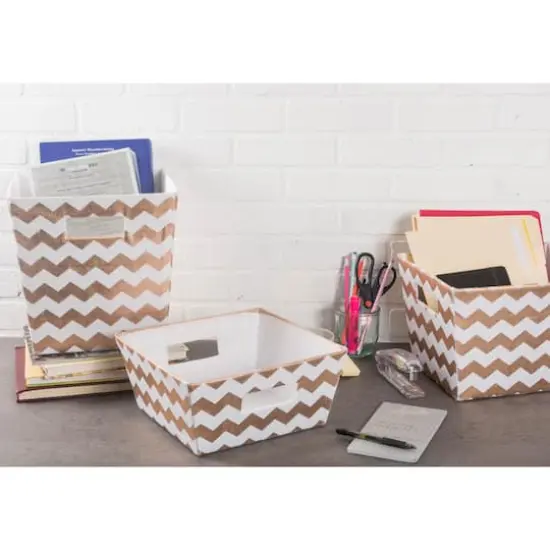 DII&reg; 11" Trapezoid Polyester Chevron Storage Bin Copper {4}