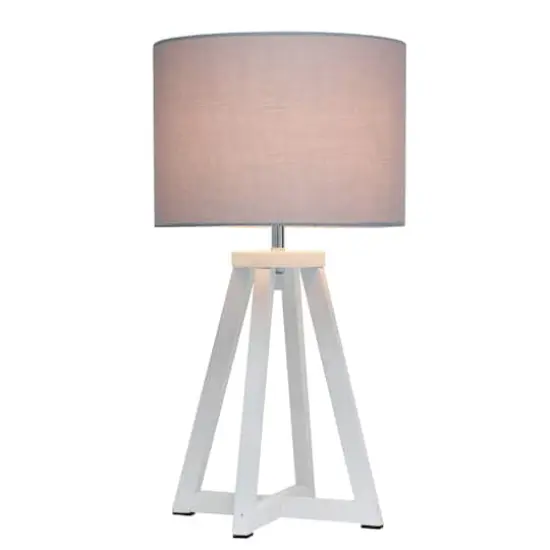 Simple Designs 19" Interlocked Triangular White Wood Table Lamp with Gray Shade White and Gray {3}