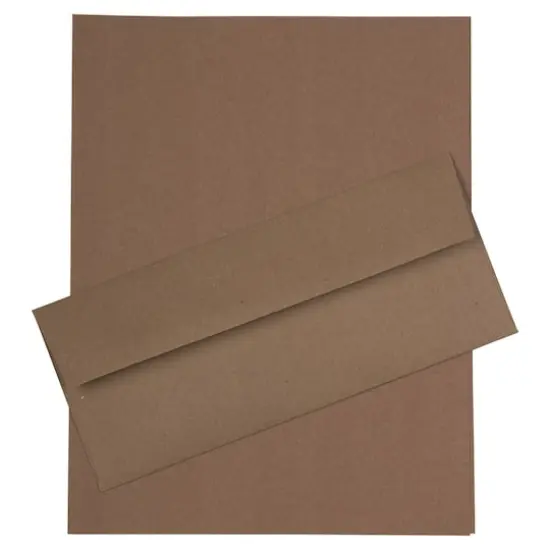 JAM Paper 8" x 11.5" Letter Paper & Envelopes #10 Business Stationery Set, 50ct. Brown Kraft Paper Bag {1}