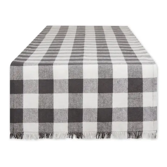 DII&reg; 72" Heavyweight Check Fringed Table Runner Mineral {1}