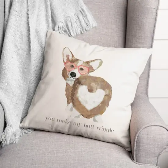 Corgi Wiggle Butt Valentine's Day Throw Pillow {3}
