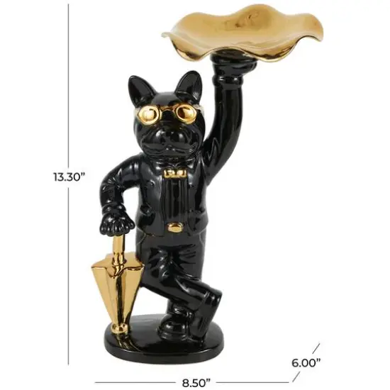 13.25" Black Ceramic Bulldog with Golden Accents Sculpture D&eacute;cor {4}