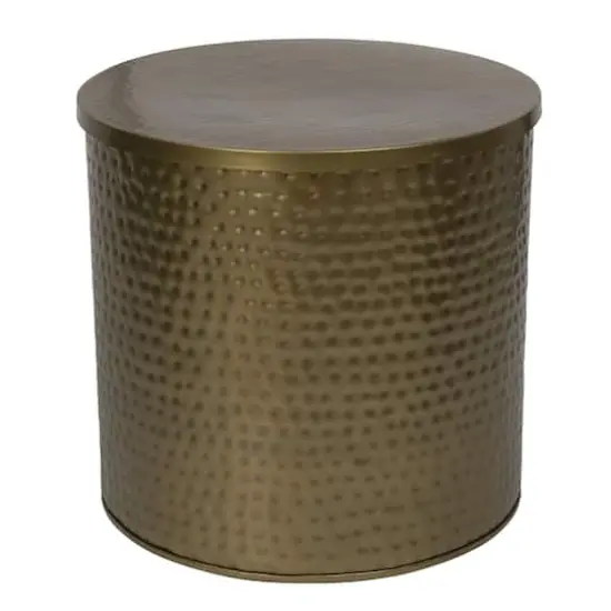 Hello Honey® 17" Gold Boho Hammered Metal Drum Table or Planter with Lid {1}