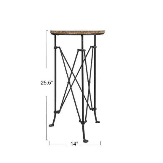 Hello Honey&reg; 2ft. Tan Marble Top Modern Round Metal Accent Table {4}