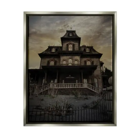 Stupell Industries Haunted House Landscape Framed Floater Canvas Wall Art Gray {1}