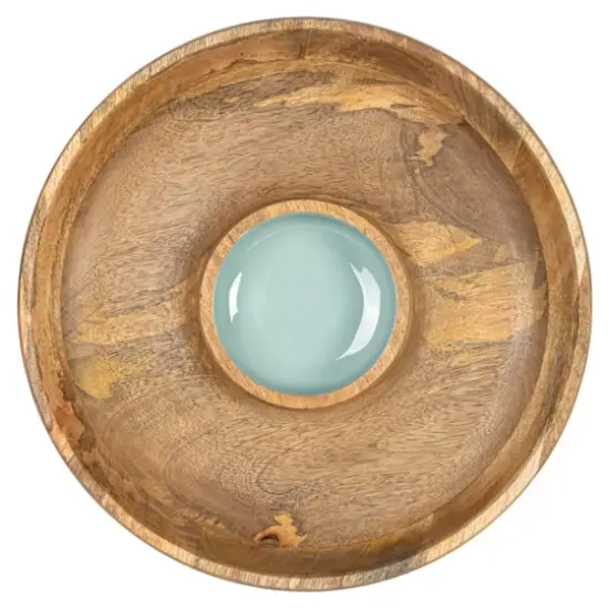 Hello Honey® 13.75" Mango Wood with Blue Enamel Center 2 Section Lazy Susan Server {8}