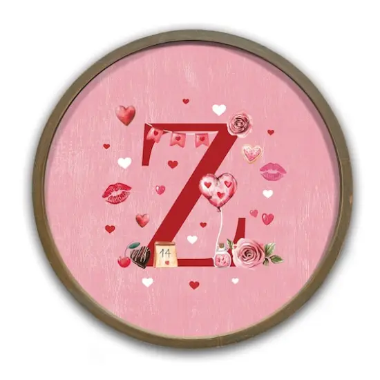 Valentine Things Monogram Round Brown Framed Print Z {1}