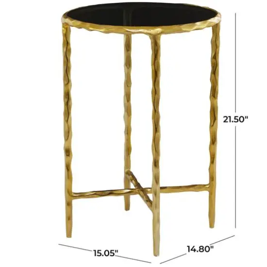22" Aluminum Accent Table with Shaded Glass Top Gold {6}